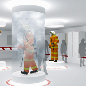 Showcase with smoke simulation