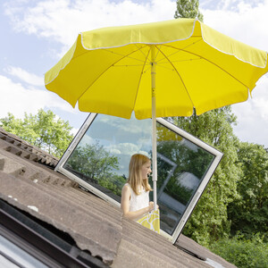 Mobile sundeck that pop out of a skylight